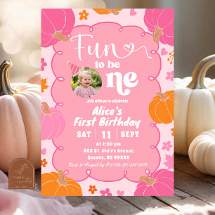 Photo Fun Colourful Pumpkin Fun to be ONE birthda Invitation