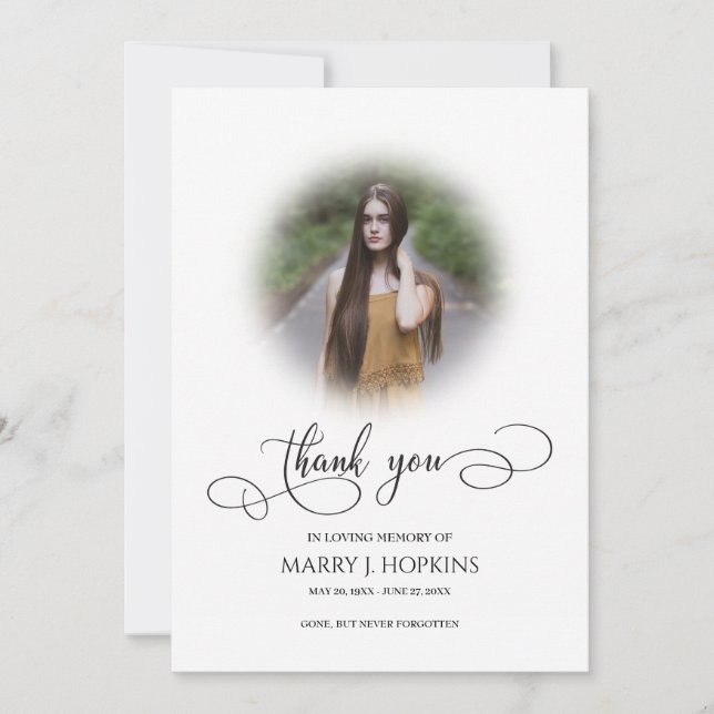 Photo Funeral Calligraphy Script Thank You Cards (Front)