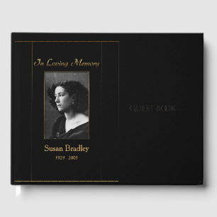 Photo Funeral Guest Book with gold piping