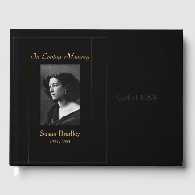 Photo Funeral Guest Book with gold piping (Front)