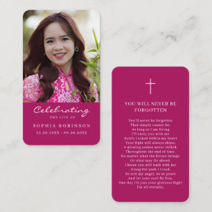 Photo Funeral Memorial Pink Prayer Card
