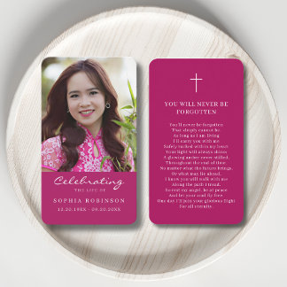 Photo Funeral Memorial Pink Prayer Card
