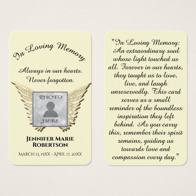 Photo Funeral Memorial Prayer Card (Front & Back)
