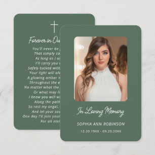 Photo Funeral Memorial Sage Green Prayer Card