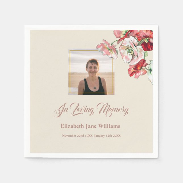  Photo Funeral Memorial Watercolor Poppies Napkins (Front)