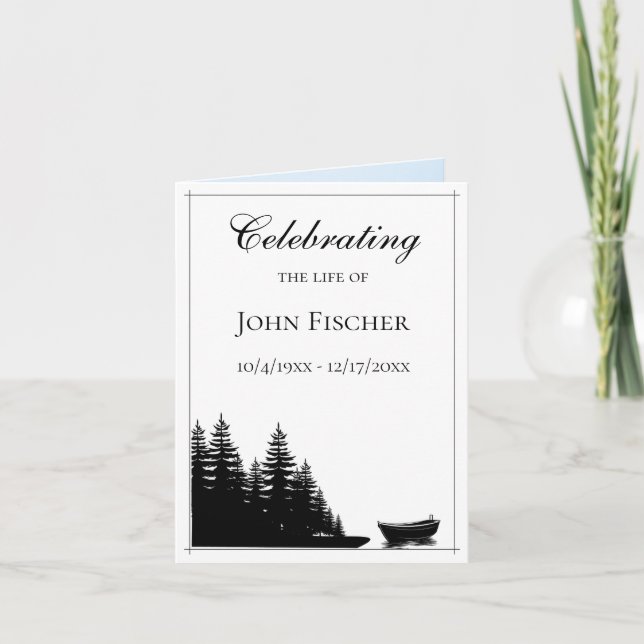 Photo Funeral Program Black White Bible Verse Card (Front)