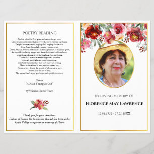 Photo Funeral Program, red and pink rose garland Flyer