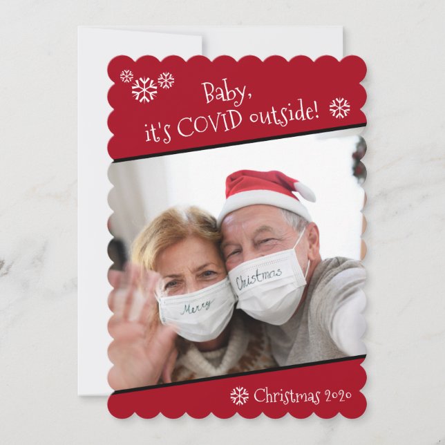 Photo Funny Baby It's Covid Outside Christmas Red Holiday Card (Front)