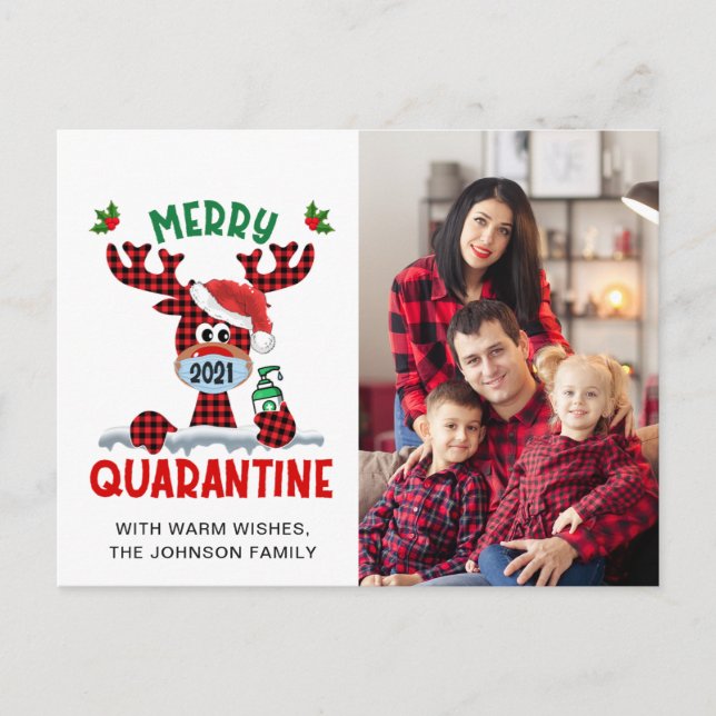 Photo Funny Merry Quarantine Greeting Holiday Postcard (Front)