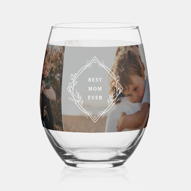 Photo Gallery Personalised for Mum Stemless Wine Glass (Left)