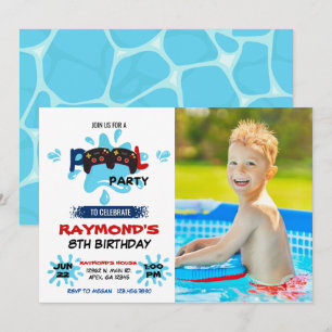 Photo Gamer Pool Party Birthday  Invitation