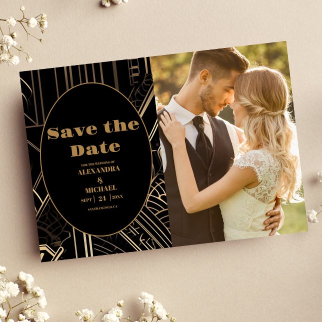 Photo Geometric Art Deco Wedding Save The Date (Creator Uploaded)