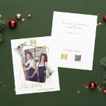 Photo geometric gold QR business Christmas card<br><div class="desc">Celebrate the season in style with this modern and elegant Christmas card, featuring a faux gold geometric photo frame adorned with festive pine branches and cones. The front showcases a chic hand-lettered 'Happy Holidays' greeting, perfect for conveying warm wishes. Personalise the card with your business logo, s photo and name...</div>