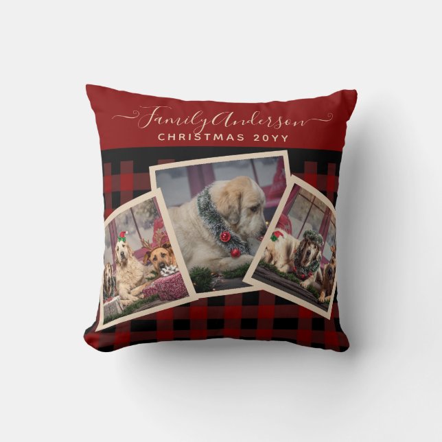 Photo Gift Christmas Buffalo Plaid FamilyTree Cushion (Front)