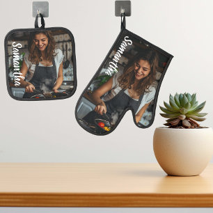 Photo Gift Family Mother's day Monogram Oven Mitt & Pot Holder Set