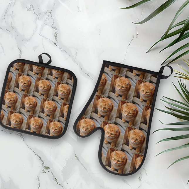 Photo Gift Pet Dog Cat Family Tiled Oven Mitt & Pot Holder Set (Creator Uploaded)