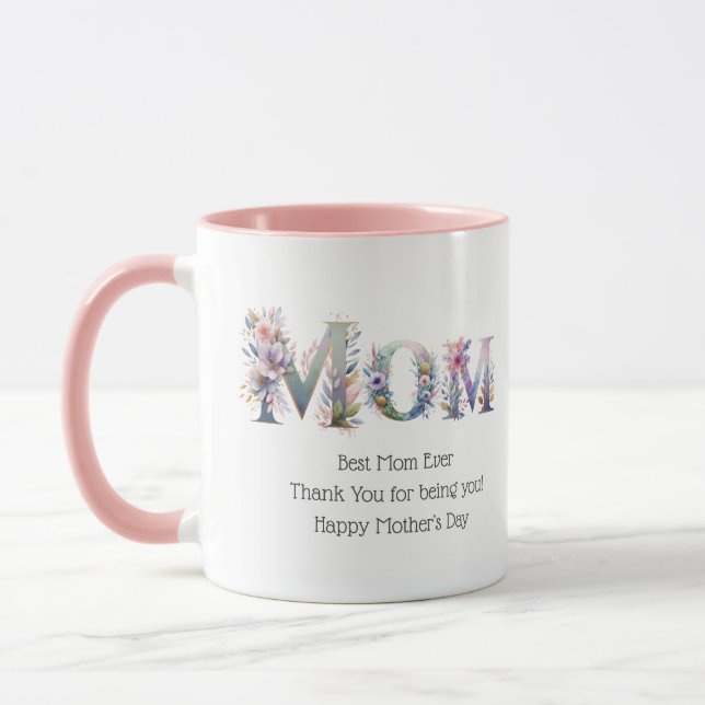 PHOTO Gifts Mothers Day Birthday Floral Best MOM Mug (Left)