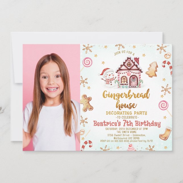 Photo Gingerbread House Decorating Birthday Invitation (Front)