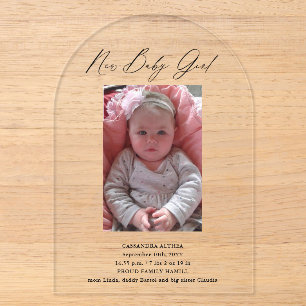 Photo Girl Birth Announcement Acrylic Arch Card