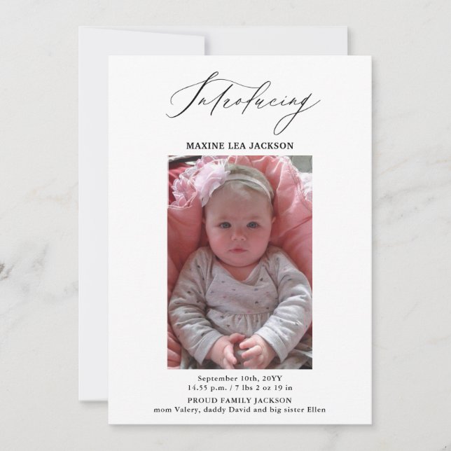 Photo Girl Birth Announcement Card (Front)