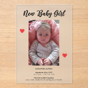 Photo Girl Birth Frosted Acrylic Announcement Card