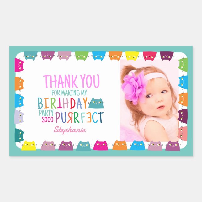 Photo Girl Birthday Thank You Rectangular Sticker (Front)