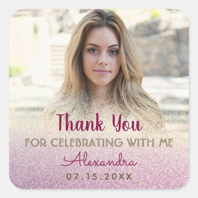 Photo Girl Birthday Thank You Square Sticker (Front)