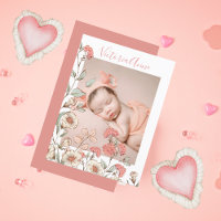 Photo Girl Floral Budget Birth Announcement 