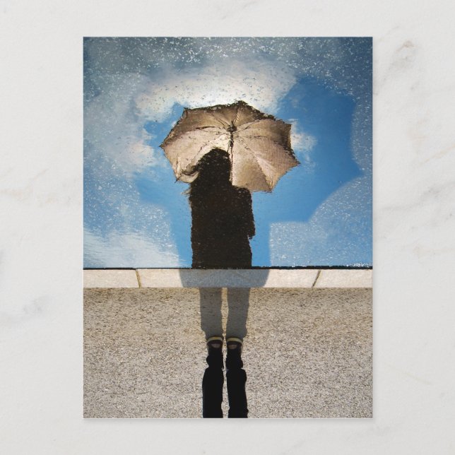 Photo: Girl Holding Umbrella, Reflected Blue Skies Postcard (Front)