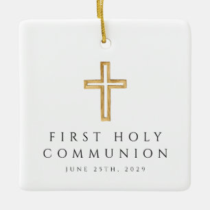 Photo Girl Religious Cross First Communion Ceramic Ornament