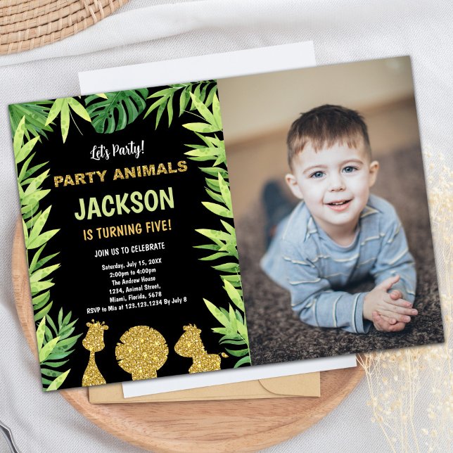 Photo Glitter Animals Wild One Birthday Invitation (Photo Glitter Animals Wild One Birthday Invitation)