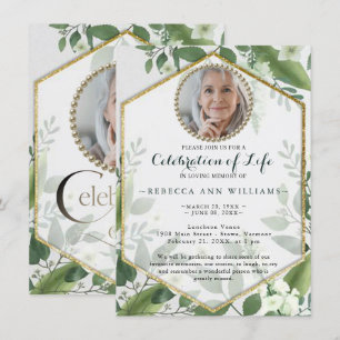 Photo Glitter Foliage Greenery Celebration of Life Invitation