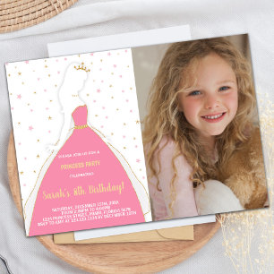 Photo Glitter Pink Princess Birthday Invitations