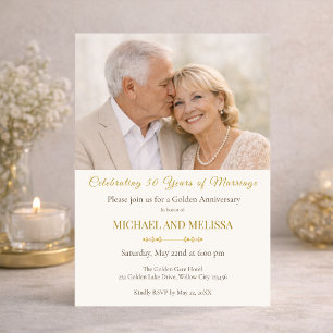 Photo Gold 50th Anniversary Elegant Couple Invitation