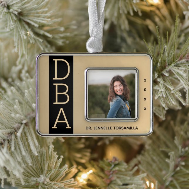 Photo Gold Black DBA Graduation Silver Plated Framed Ornament (Tree)