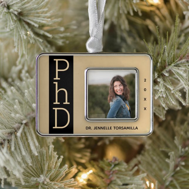 Photo Gold Black PhD Graduation Christmas Ornament (Tree)