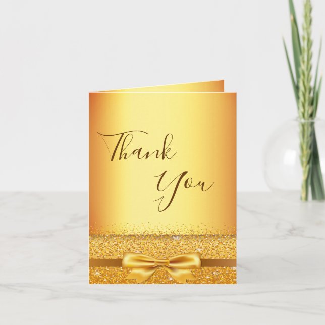 Photo gold bow birthday Thank You card (Front)