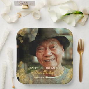 Photo Gold Confetti Happy Retirement Party Guest Paper Plate