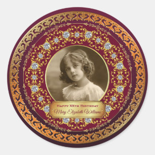 Photo Gold Copper Commemorative Diamonds Burgundy Classic Round Sticker