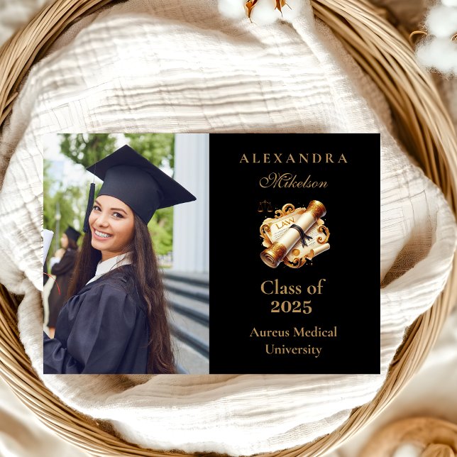 Photo Gold Elegant Law School Graduation Announcement (Creator Uploaded)