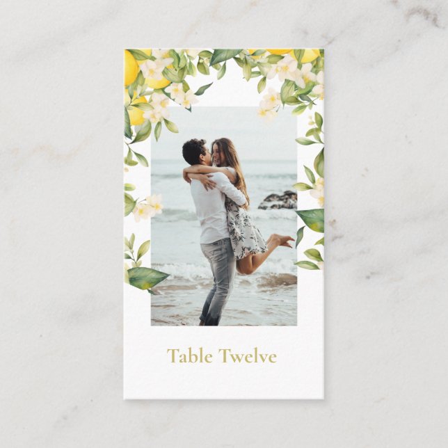 Photo Gold Elegant Lemon Citrus  Table Number Place Card (Front)