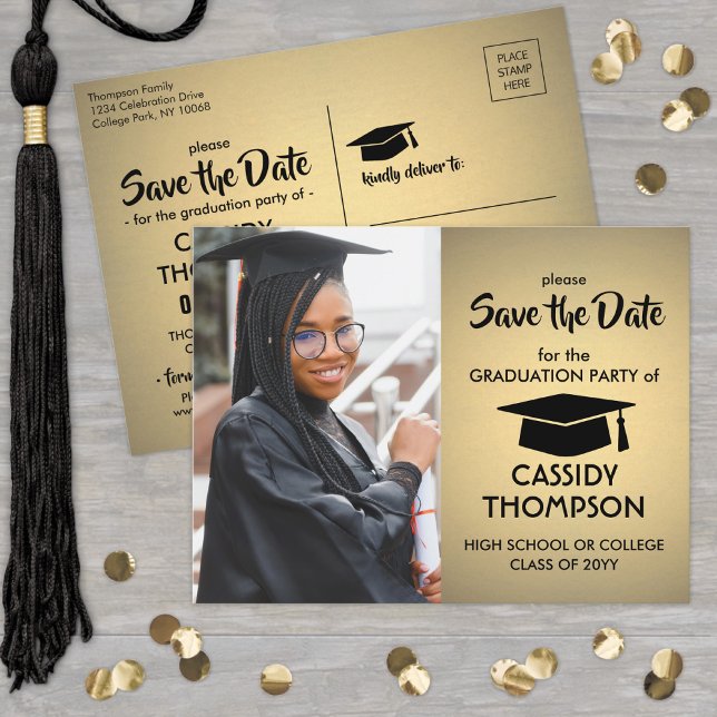 Photo Gold Faux Foil Graduation Save the Date Postcard (Creator Uploaded)
