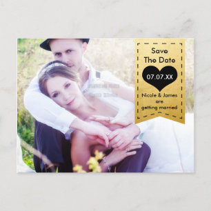 PHOTO Gold Foil & Black SAVE THE DATE Postcard