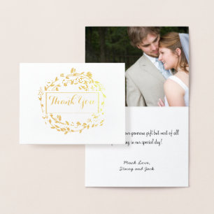 Photo Gold Foil Floral Wreath Wedding Thank You Foil Card