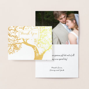 Photo Gold Foil Initials Tree Wedding Thank You Foil Card
