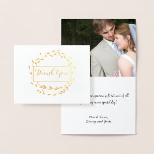 Photo Gold Foil Leaf Wreath Wedding Thank You Foil Card