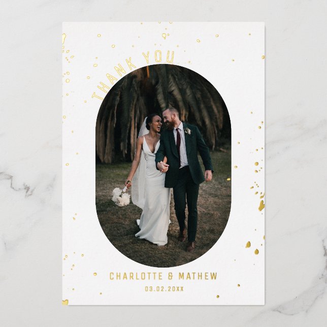 Photo Gold Foil Splatter Thank You Holiday Card (Front)