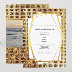 Photo gold glitter geometric frame DIY budget Invitation