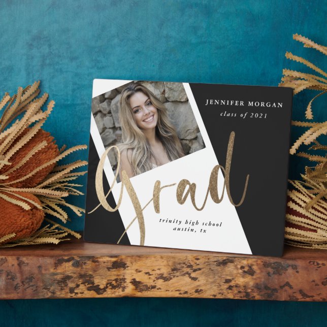 photo gold graduation photo announcement plaque (Side)