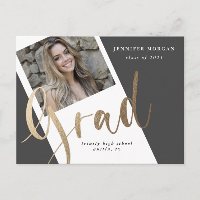 photo gold graduation photo announcement postcard (Front)